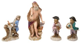 Two Meissen figures and two other monkey band figures