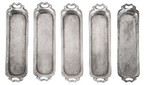 Five silver miniature tea set trays