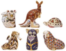 A collection of six First Edition Royal Crown Derby paperweights