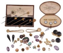 Assorted stick pins and gentleman's accessories