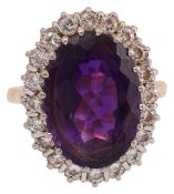 An amethyst and diamond-set cluster ring