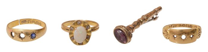 A Victorian 18ct yellow gold gypsy ring, with 3 other rings