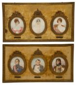 19th century French School. A set of six portrait miniatures