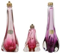 Three Val St Lambert coloured glass table lamps c.1960