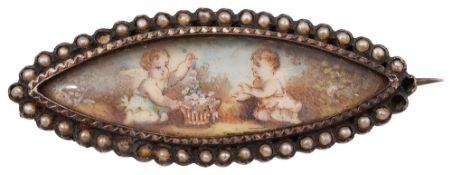 A late 18th century navette shaped gold brooch,