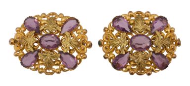 A pair of mid 19th century paste set pinchbeck brooches