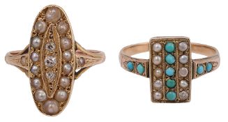 Two Victorian gem-set and yellow gold rings: