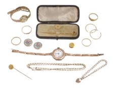 A 18ct gold ring and an assortment of 9ct gold items