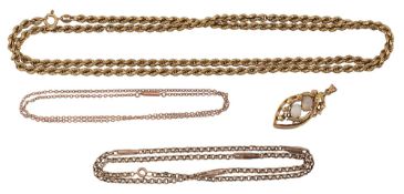 A small collection of chains and a opal pendant