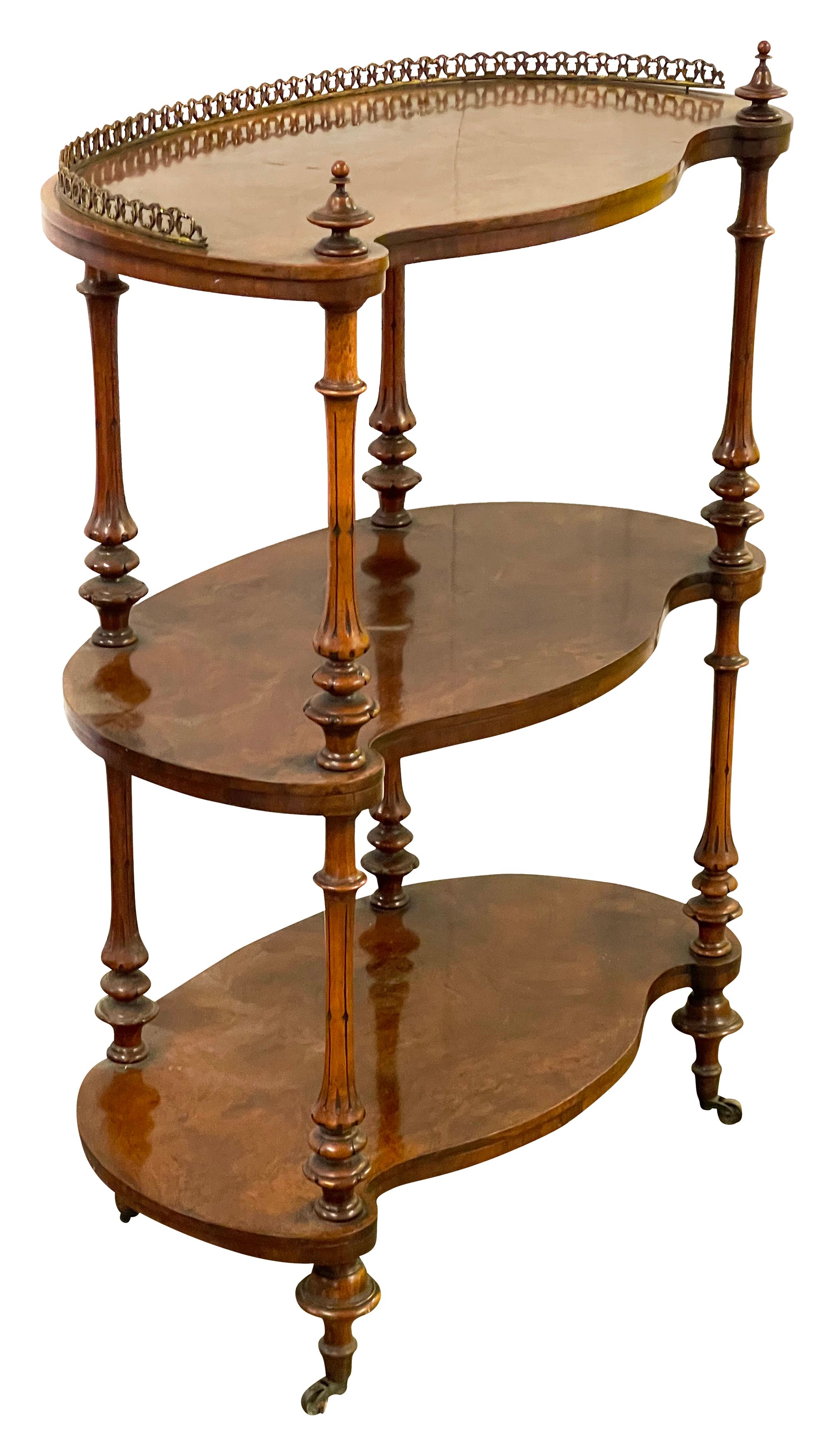 A Victorian figured walnut three tier etagere - Image 2 of 2