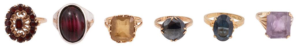 Six assorted dress rings: