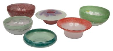 Five Vasart glass bowls and a posy vase