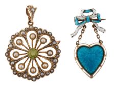 A late Victorian enamelled yellow gold pendant brooch