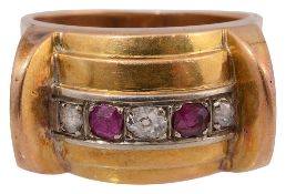 A 1950s ruby and diamond-set ring