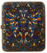 A Russian silver-gilt and plique a jour enamel cigarette case c.1900