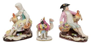 A pair of Dresden figures and a Samson figure