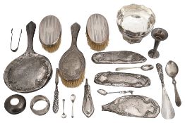 A George V small silver rose bowl and other silver