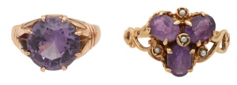 A 9ct yellow gold and amethyst cluster ring