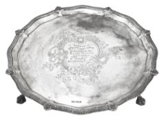 A large Edwardian presentation silver salver