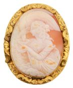 An oval shell cameo brooch
