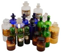 Group of 7 green jars, 6 clear, 3 brown and 4 blue (20)