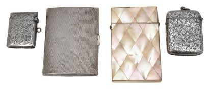 A George V silver cigarette case with three other cases