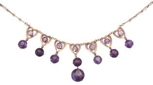 An 'alexandrine' and yellow gold fringe necklace