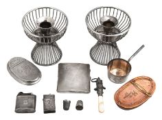 A silver cigarette case and lighter, and other items