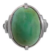 An Art Deco turquoise and diamond-set ring
