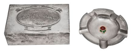 An Elizabeth II silver table cigarette box and an ashtray