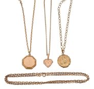 A 9ct group of lockets and chains