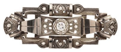 A diamond-set plaque brooch
