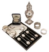 A George V silver sugar sifter and other silver