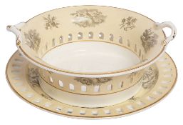 A Spode Felspar porcelain bat-printed chestnut basket and stand c.1820