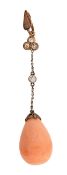 An Edwardian coral and diamond-set pendant