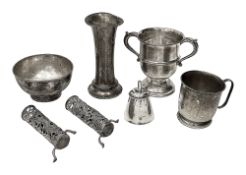 A pair of Chinese Export silver spill vases a/f and other silver