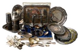 French electroplate to include cocktail shakers, trays, flatware etc.