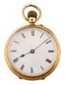 An 18ct gold open faced keyless pocket watch