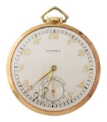 An 18ct gold Mappin keyless open faced pocket watch