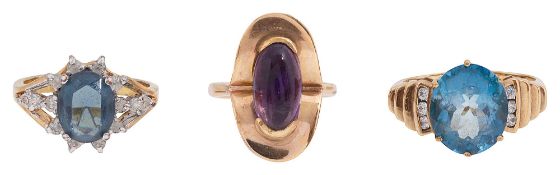 Three gem-set rings