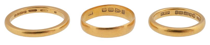 A group of three 22ct rings