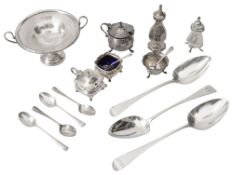 Three George III Old English pattern tablespoons and other silver