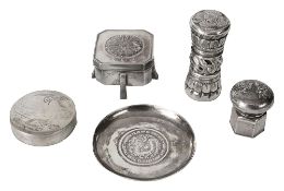 Two Japanese Meiji period silver trinket boxes and other silver