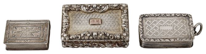A William IV silver-gilt vinaigrette, Victorian vinaigrette + a book snuff box
