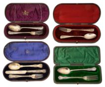 Four Victorian and later cased christening sets