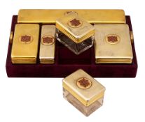 A Victorian set of silver-gilt lidded glass toilet jars retailed by Leuchars