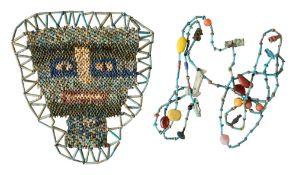 Antiquities. An Egyptian faience beaded mummy mask and a necklace