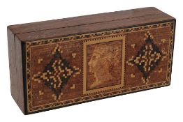 A 19th century Tunbridge Ware rosewood stamp box