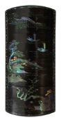 A Japanese Somada School black lacquer and shell inlaid three case inro