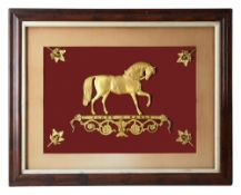A 19th century gilt bronze plaque of the the circus horse Black Eagle